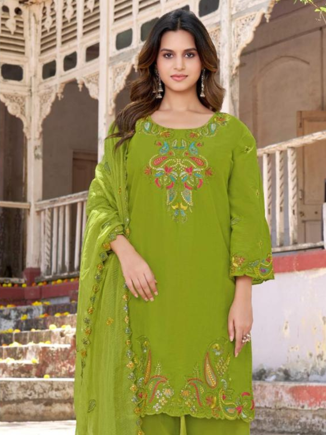 Khas 407A-D Cotton Suit Set | Cambric Embroidered Kurti with Farshi Salwar & Dupatta | XL & XXL | Viral Collection