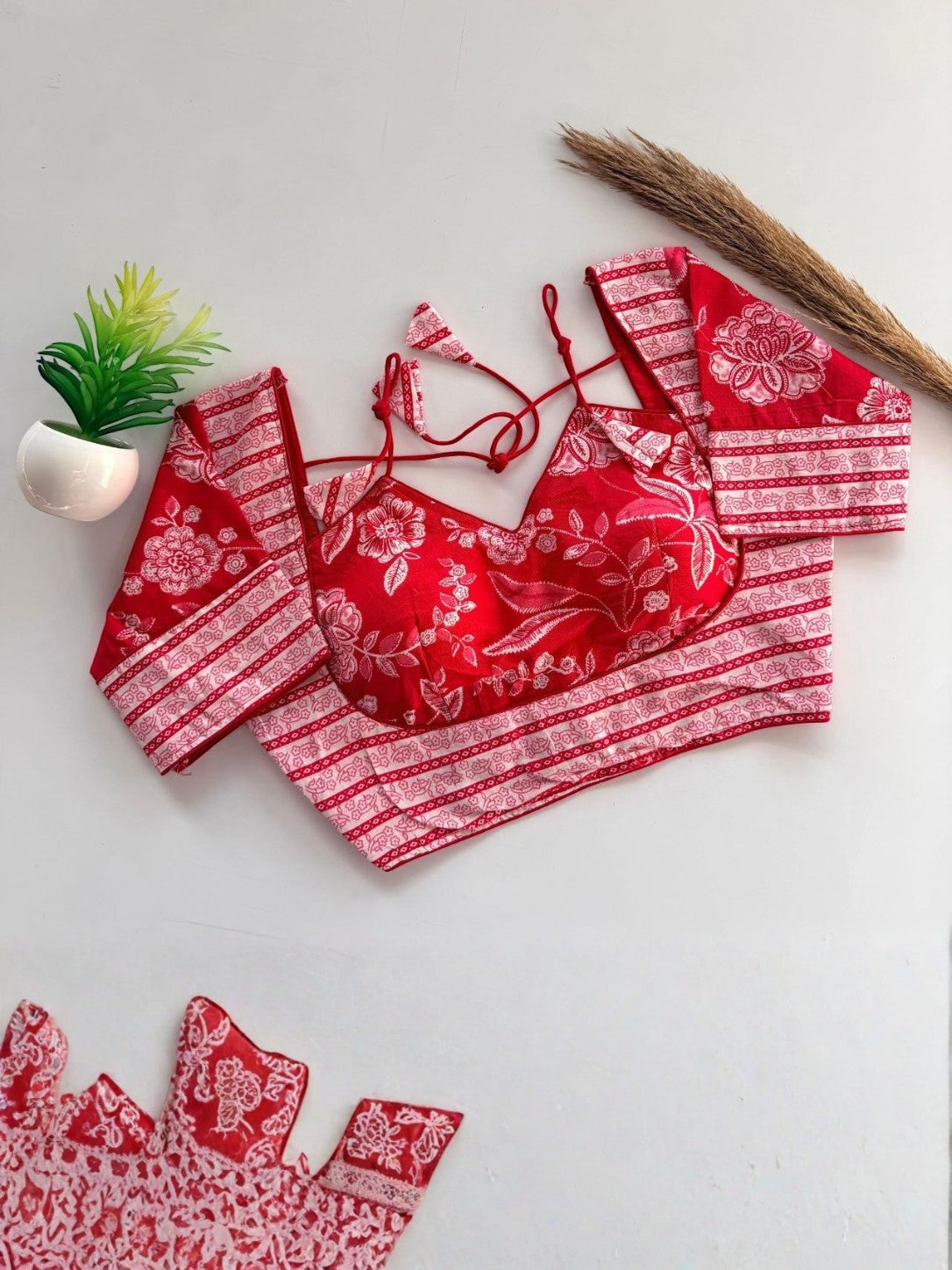 Original Handprint Cotton Blouse | Hand-Painted Designer Padded Blouse (Short Sleeves)