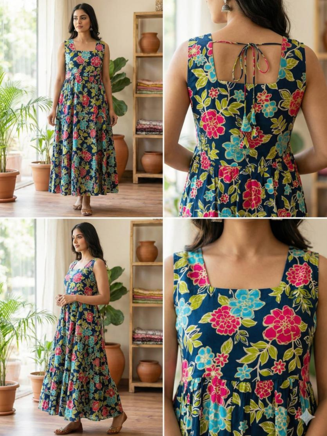 P R Clothing Modern Maxi Dress Collection | Cotton Sleeveless Dresses with Dori Back | M to XXL | 20 Designs
