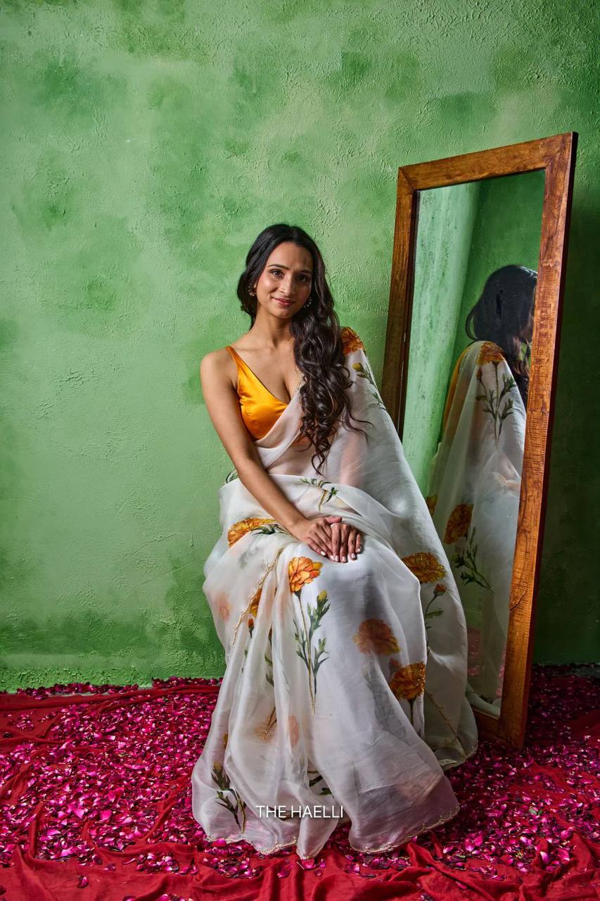 Premium Soft Tabby Floral & Butterfly Print Saree with Cutdana Handwork | Designer Party Wear Saree with Jalpari Silk Blouse