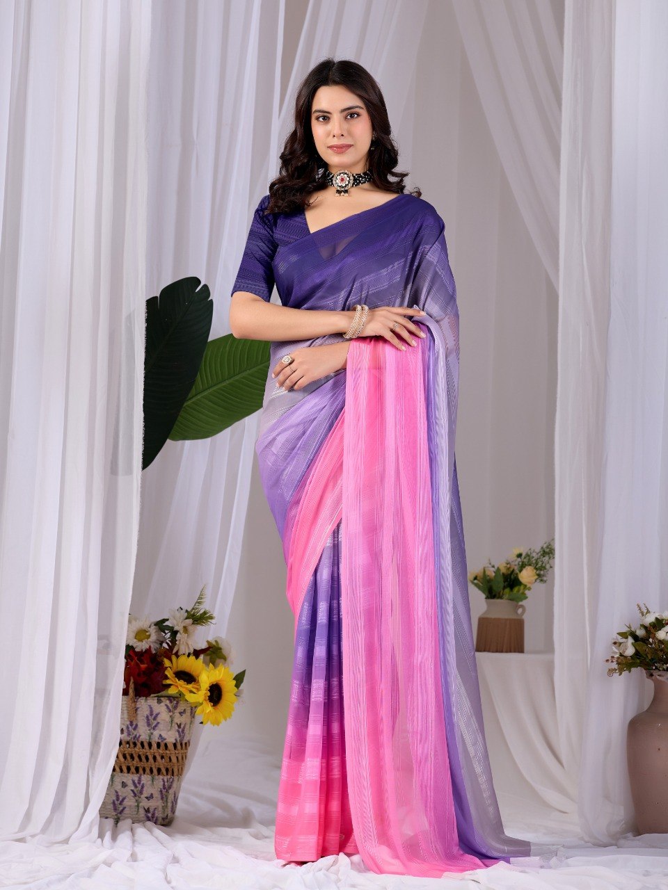 Royal Purple & Pink Designer Monsoon Saree | Party Wear Collection