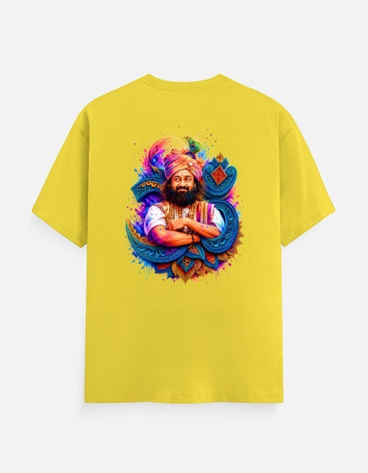 AMA B Unisex Classic Crew T-Shirt in yellow, 100% cotton, featuring a vibrant graphic of a man in a turban.