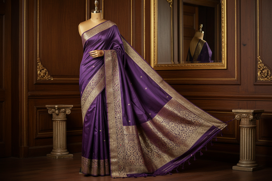 Dark Purple Silk Saree: Royal Handloom & Jamdani Styles