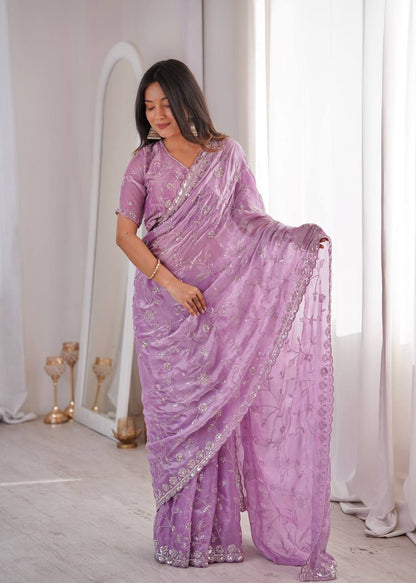 Premium Two Tone Fandy Silk Saree with Heavy Real Beads & Thread Embroidery Work | Designer Party Wear, Wedding & Festive Saree with Unstitched Blouse