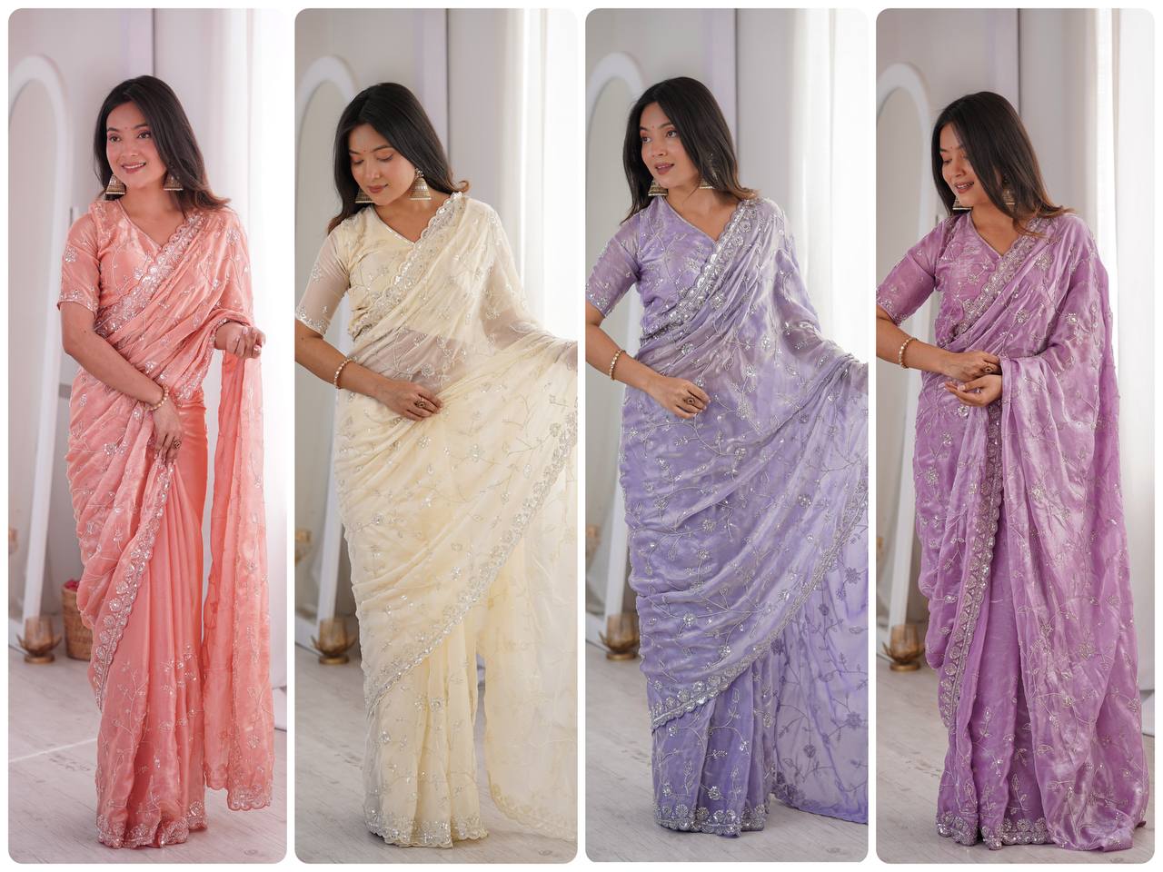 Premium Two Tone Fandy Silk Saree with Heavy Real Beads & Thread Embroidery Work | Designer Party Wear, Wedding & Festive Saree with Unstitched Blouse