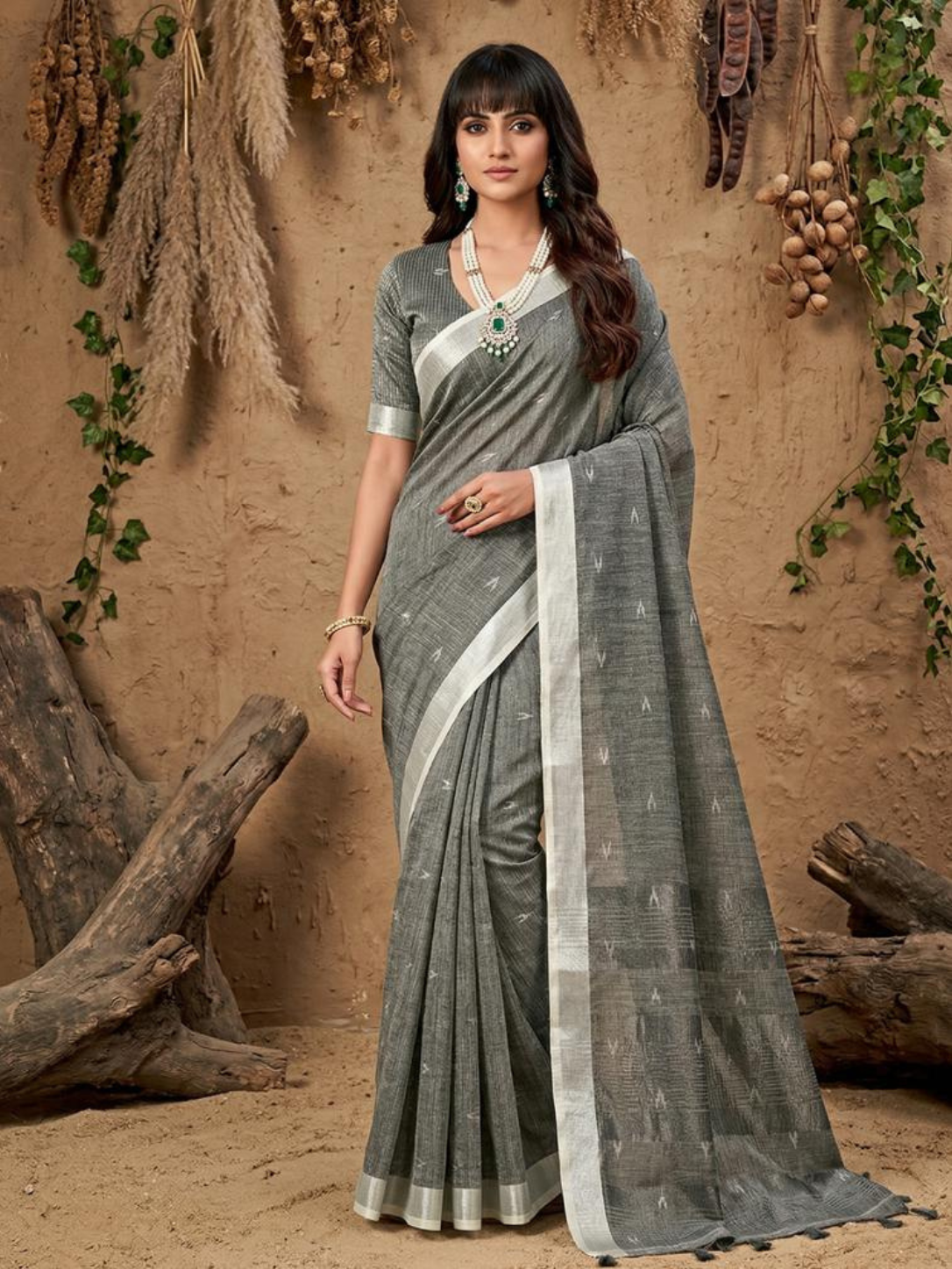 RITIKA by designer fancy Linen Cotton Soft Fabric Saree wholesale, with fancy latkan