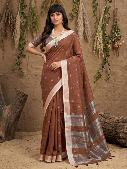 RITIKA by designer fancy Linen Cotton Soft Fabric Saree wholesale, with fancy latkan