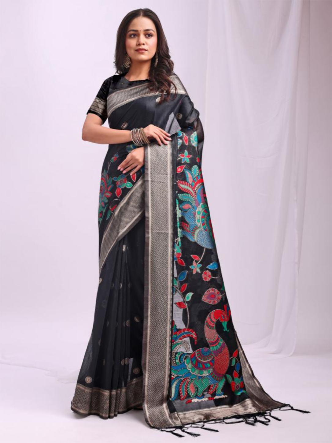 MORNI by Astita stylish Designer linen Cotton Fabric Sarees wholesale latkan