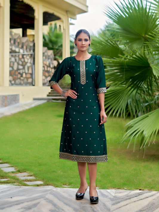 Aanchi BELLA Rangeela Silk Kurti Collection | Fancy Embroidery Straight Cut | M to XXL | 5 Pcs Set
