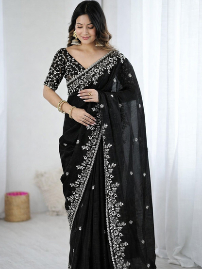 ✨ Elegant Fendy Chiffon Pedding Saree with Embroidery & 3mm Sequence Work – Premium Party Wear Collection