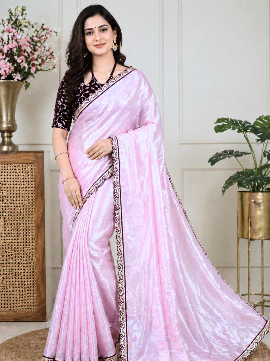 Premium Fendy Silk Saree With Velvet Blouse ✨👜