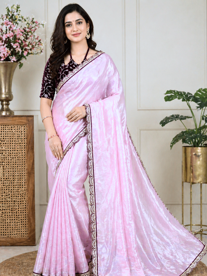 Premium Fendy Silk Saree With Velvet Blouse ✨👜