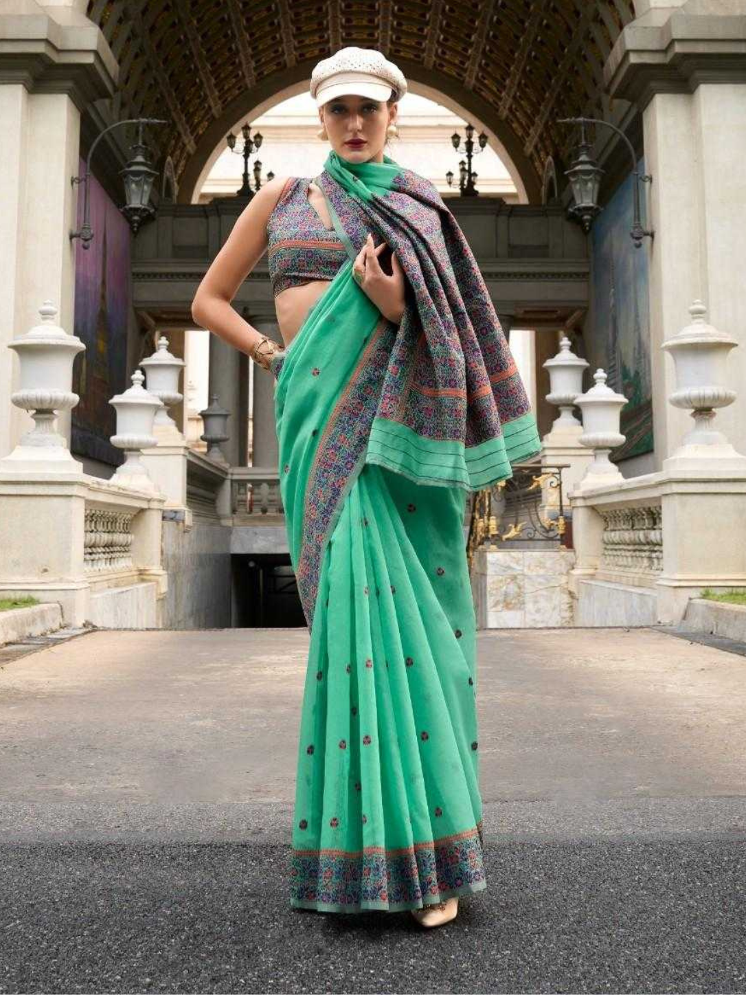 prajanya by rajpath linen cotton ethnic design saree exports