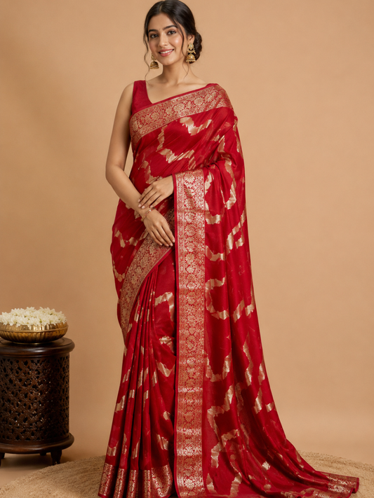 ✨ Pure Viscose Jacquard Blooming Saree with Weaving Zari Blouse – Elegant Traditional Look