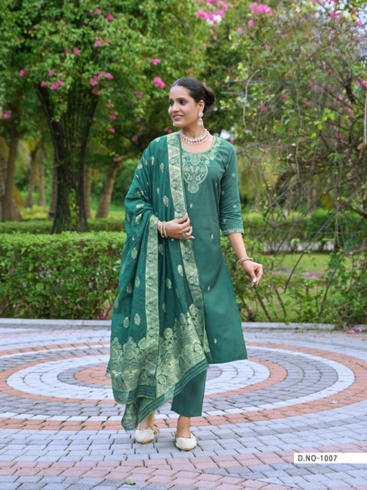 Mystic9 AISHWARYA Vol 1 Roman Silk Shimmer Suit Set | Embroidered Straight Cut with Chanderi Dupatta | M to 3XL | Ready Stock