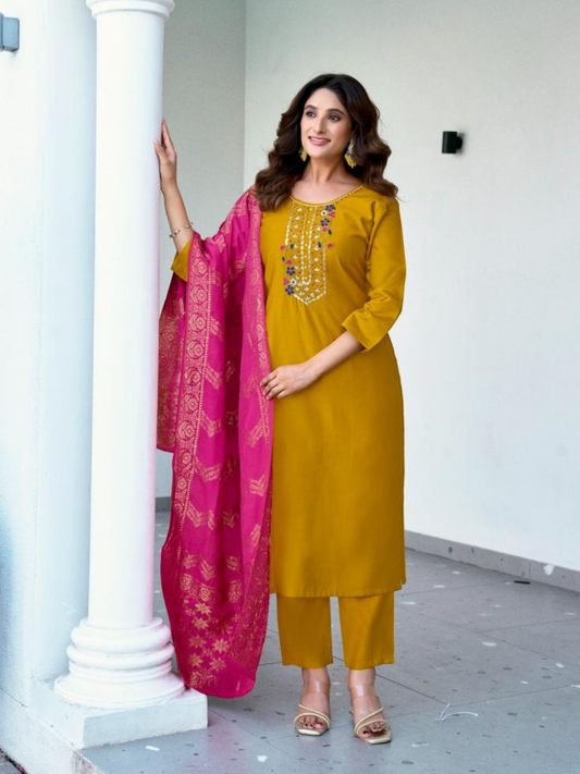 Colour Pix Femina Vol 1 Gadhwal Silk Kurti Pant Dupatta Set with Hand Work (6 Designs)