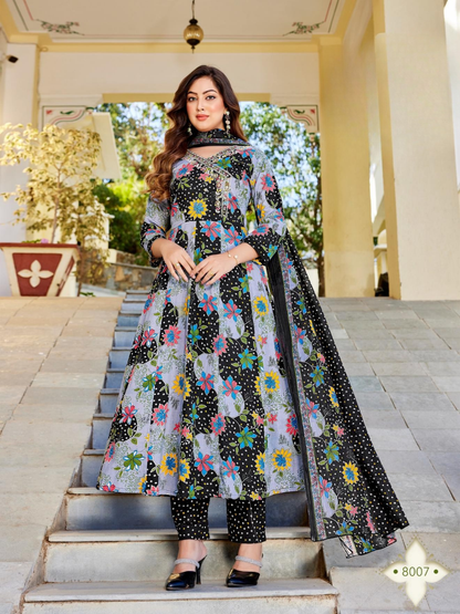 Radhika Lifestyle BLOSSOM Vol 8 Cotton Suit Set | Embroidered Printed Kurti with Dupatta | S to 5XL | 8 Designs