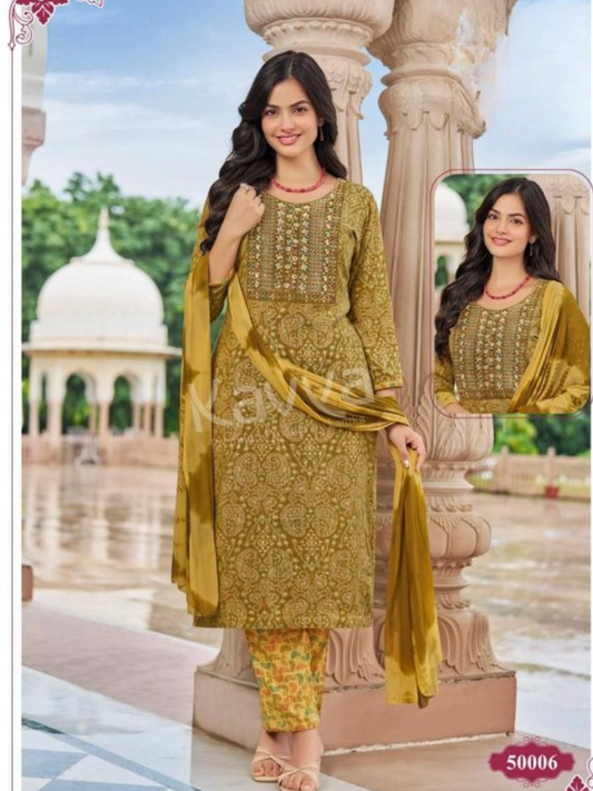 Kavya by Kanika DEEPIKA Vol 50 Capsule Kurti Set | Nazleen Dupatta with Pant | M & L | 10 Pcs Ready Stock
