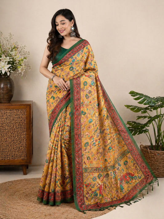 Raksha Malai Cotton Saree with Elegant Kalamkari Prints