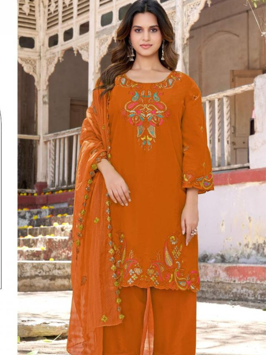 Khas 407A-D Cotton Suit Set | Cambric Embroidered Kurti with Farshi Salwar & Dupatta | XL & XXL | Viral Collection