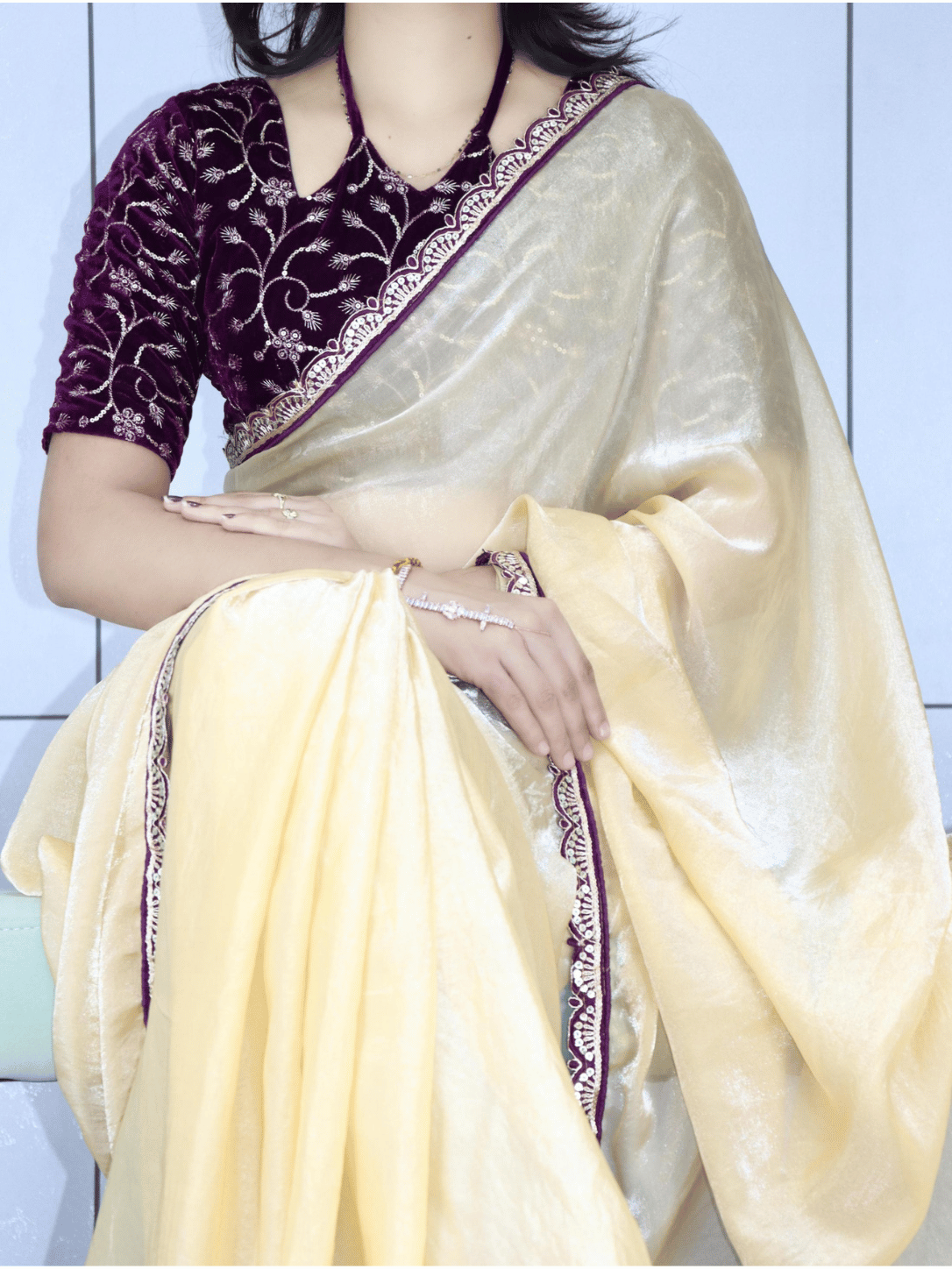Premium Fendy Silk Saree With Velvet Blouse ✨👜