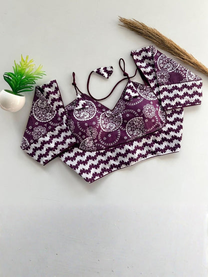 Original Handprint Cotton Blouse | Hand-Painted Designer Padded Blouse (Short Sleeves)