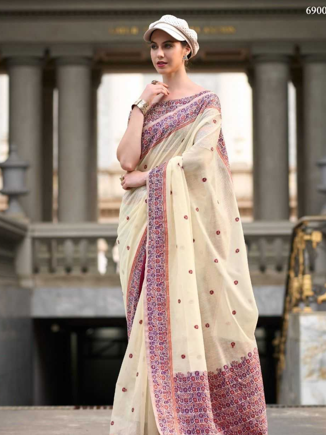 prajanya by rajpath linen cotton ethnic design saree exports