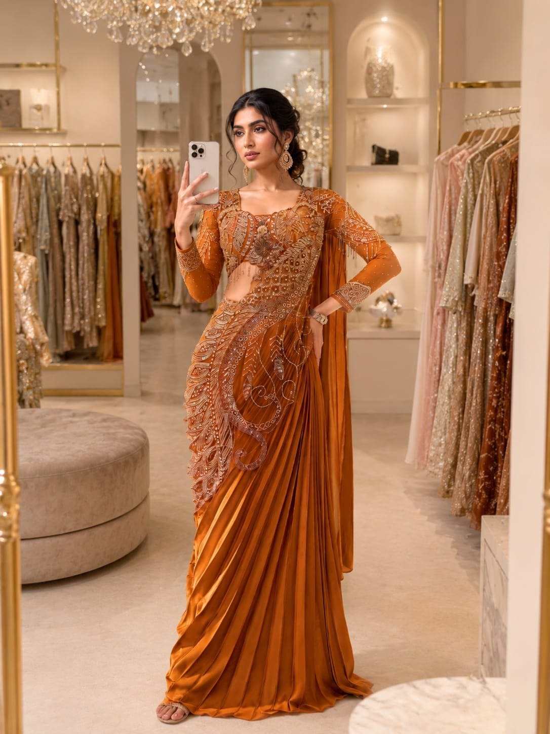 ✨ Most Trending Ready-To-Wear Drape Saree – Premium Rangoli Silk with Multi Thread Embroidery & Sequence Work
