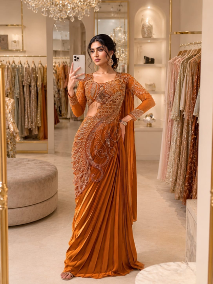 ✨ Most Trending Ready-To-Wear Drape Saree – Premium Rangoli Silk with Multi Thread Embroidery & Sequence Work