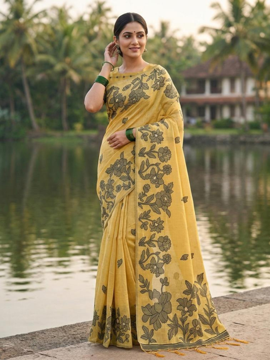 YASHODA by the fancy designer of Soft Linen Cotton fabric saree wholesale and Fancy latkan