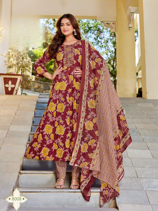 Radhika Lifestyle BLOSSOM Vol 8 Cotton Suit Set | Embroidered Printed Kurti with Dupatta | S to 5XL | 8 Designs