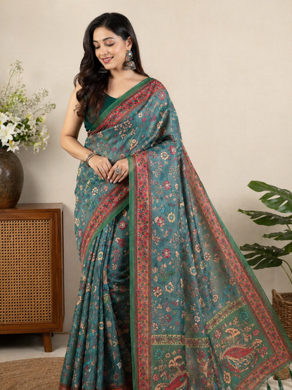 Raksha Malai Cotton Saree with Elegant Kalamkari Prints