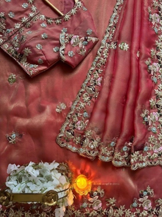✨ Premium Fendy Chiffon Saree with Heavy Embroidery, Cording & Multi Sequence Work