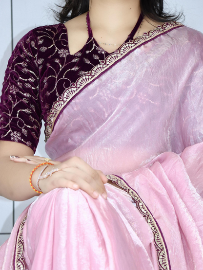 Premium Fendy Silk Saree With Velvet Blouse ✨👜
