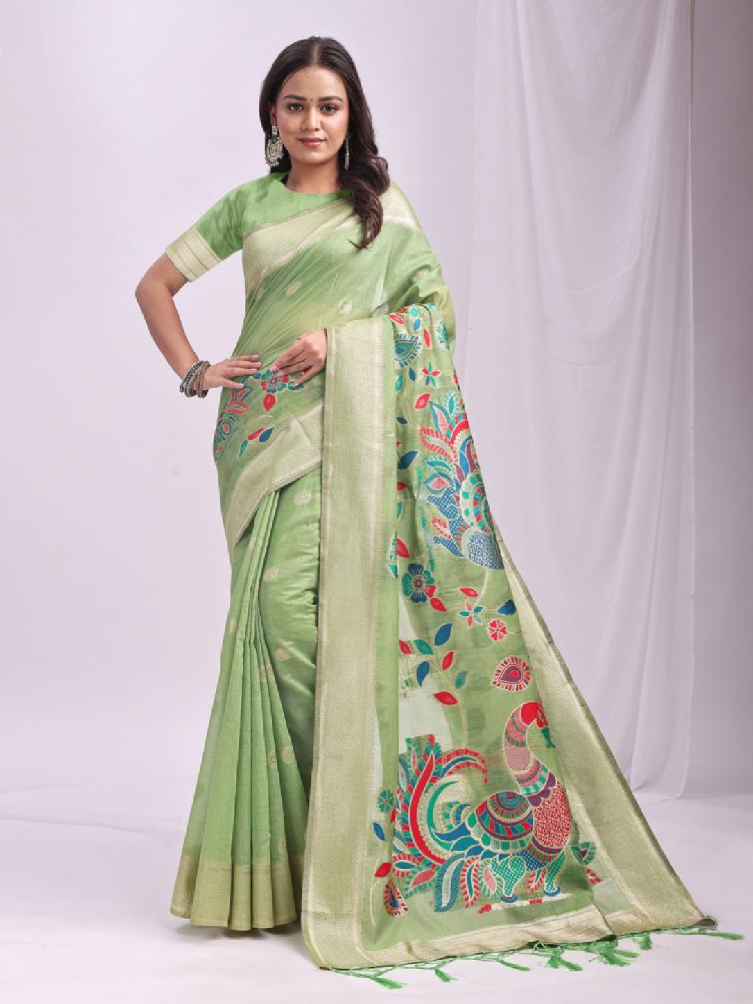 MORNI by Astita stylish Designer linen Cotton Fabric Sarees wholesale latkan