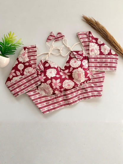 Original Handprint Cotton Blouse | Hand-Painted Designer Padded Blouse (Short Sleeves)