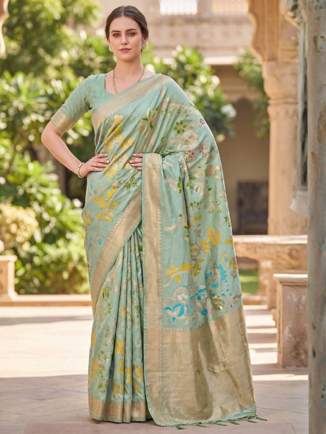 Pure Soft Khadi Crepe Silk Weaving Saree | Bird Motif Designer Saree with Fancy Latkans