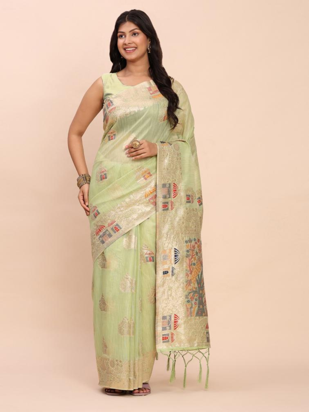 Linen STORI from Astita fancy design linen Fabric saree wholesale, with latkan