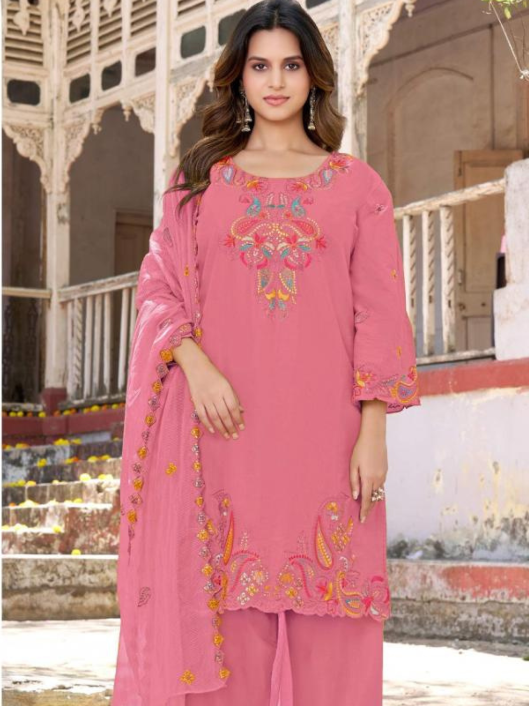 Khas 407A-D Cotton Suit Set | Cambric Embroidered Kurti with Farshi Salwar & Dupatta | XL & XXL | Viral Collection