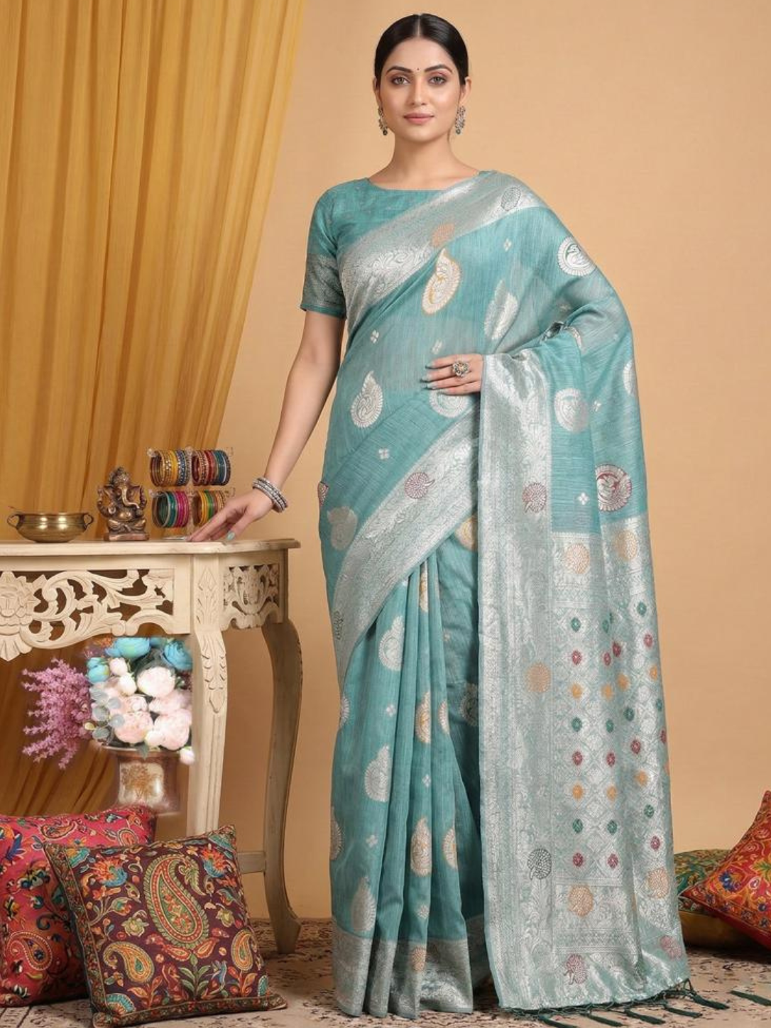 RIWAAZ by fashionable designer LINEN COTTON Fabric saree wholesale, with fancy latkan