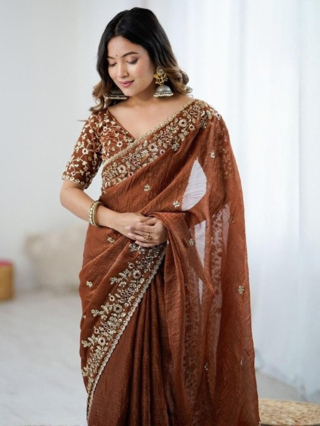 ✨ Elegant Fendy Chiffon Pedding Saree with Embroidery & 3mm Sequence Work – Premium Party Wear Collection