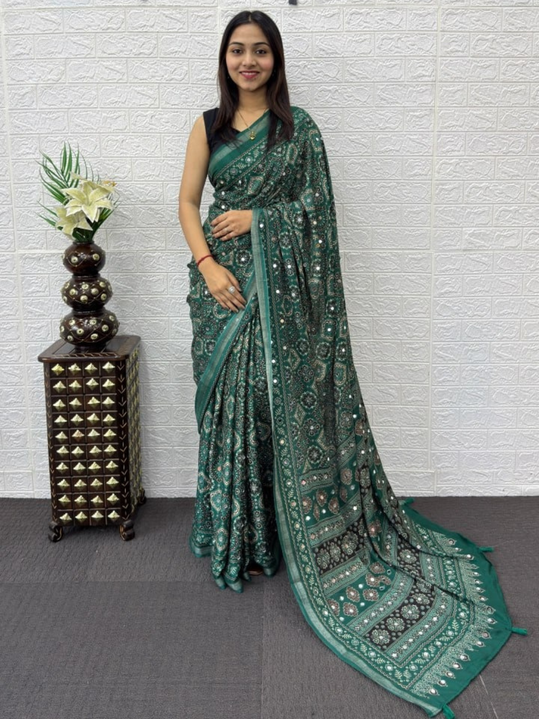 Soft Mall Cotton Saree with Real Mirror Work | Designer Pallu with Latkan | Festive Wear Saree
