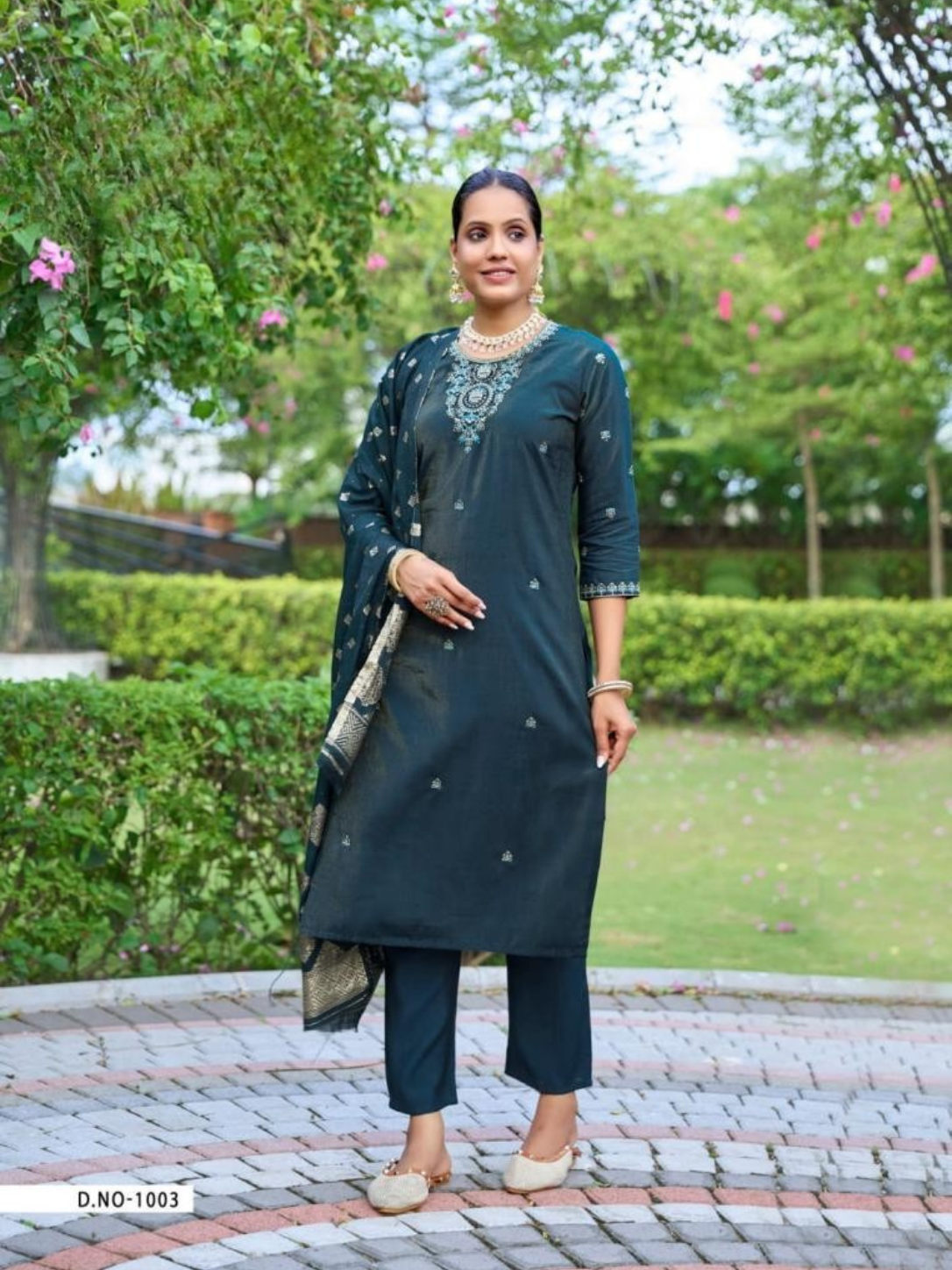 Mystic9 AISHWARYA Vol 1 Roman Silk Shimmer Suit Set | Embroidered Straight Cut with Chanderi Dupatta | M to 3XL | Ready Stock