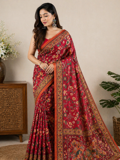 Raksha Malai Cotton Saree with Elegant Kalamkari Prints