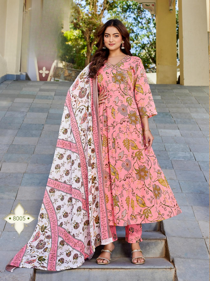 Radhika Lifestyle BLOSSOM Vol 8 Cotton Suit Set | Embroidered Printed Kurti with Dupatta | S to 5XL | 8 Designs