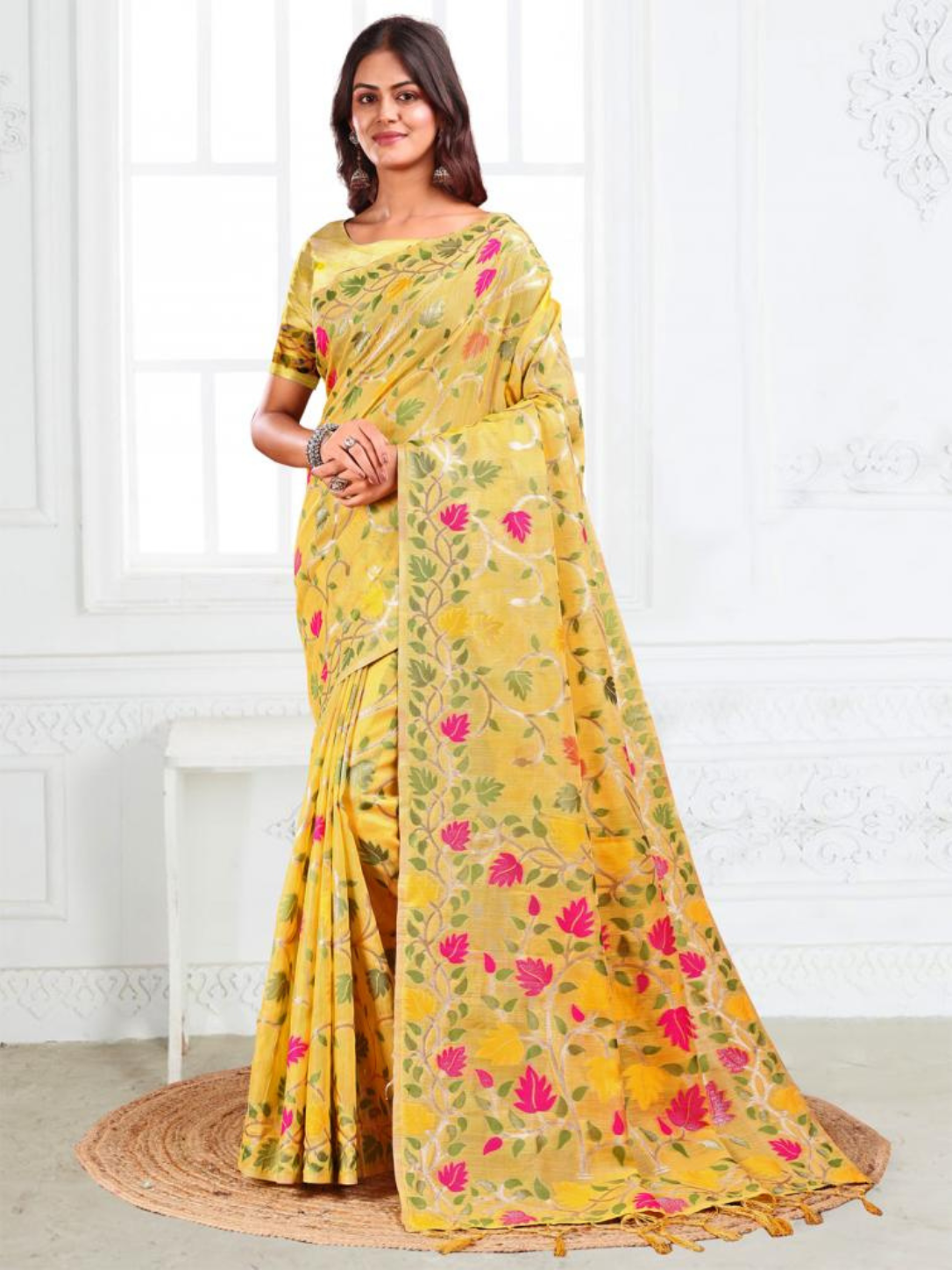 GULBAHAR by Astita elegant designer linen Fabric Saree Wholesale with Latkan