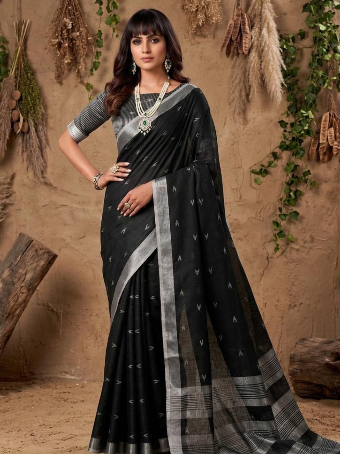RITIKA by designer fancy Linen Cotton Soft Fabric Saree wholesale, with fancy latkan