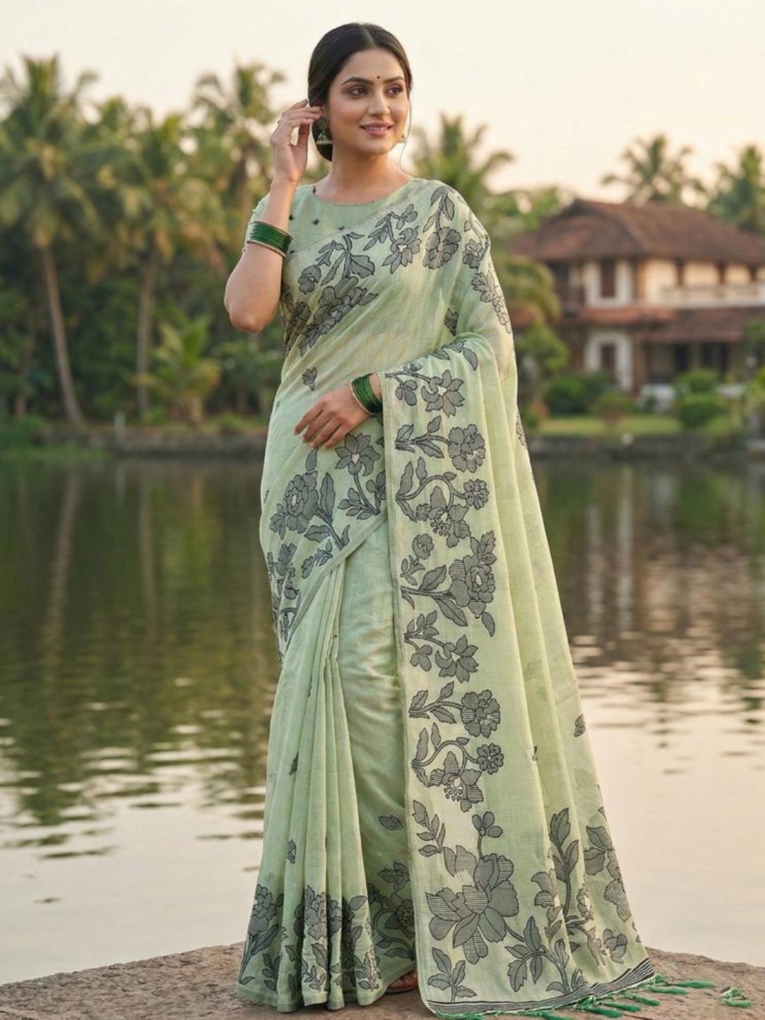 YASHODA by the fancy designer of Soft Linen Cotton fabric saree wholesale and Fancy latkan