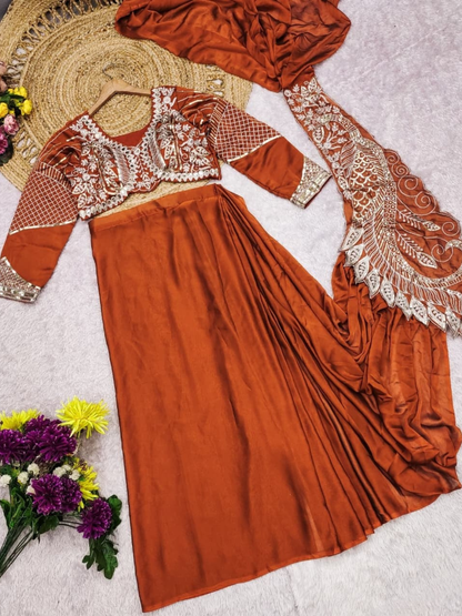 ✨ Most Trending Ready-To-Wear Drape Saree – Premium Rangoli Silk with Multi Thread Embroidery & Sequence Work