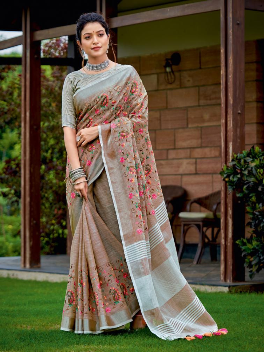 KASHMIRA NX from Astita pretty designer linen cotton Fabric sarees with embroidering wholesale saree. Latkan